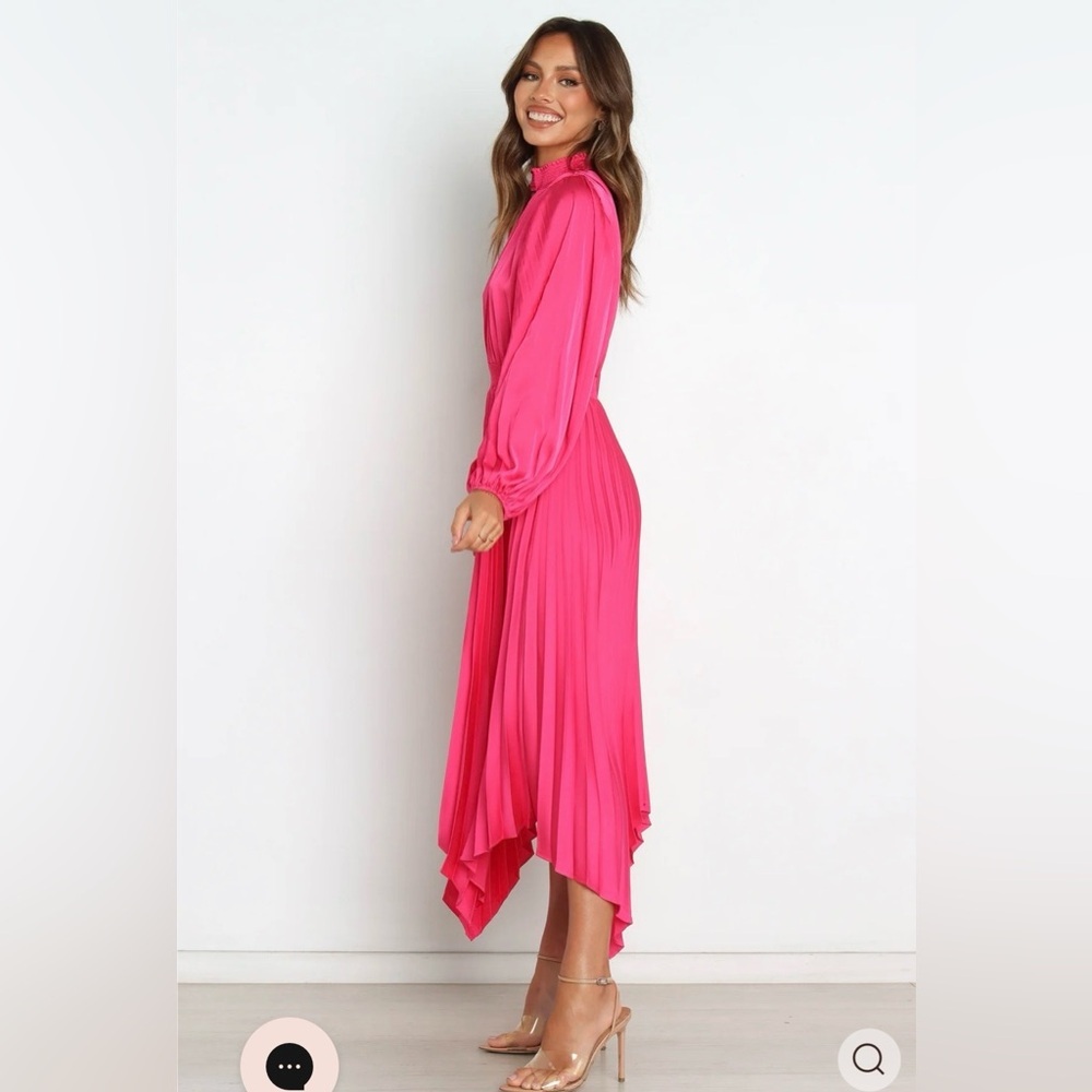 Petal & Pup Pleated Long Sleeve Midi Semi Formal Pink Satin Cocktail Dress US 8 - Picture 5 of 12